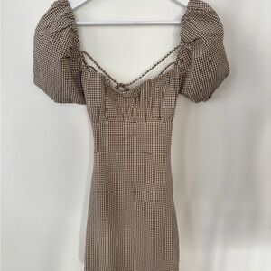 Oak & Fort  Checkered Puff Sleeve Dress Small
